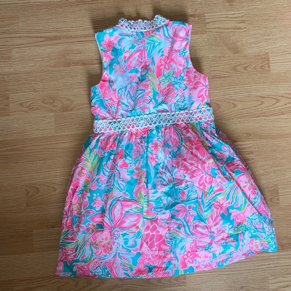 Girls Lilly Pulitzer Sleeveless Pink & Green Floral Babydoll Mini Dress size 12 - Picture 5 of 9